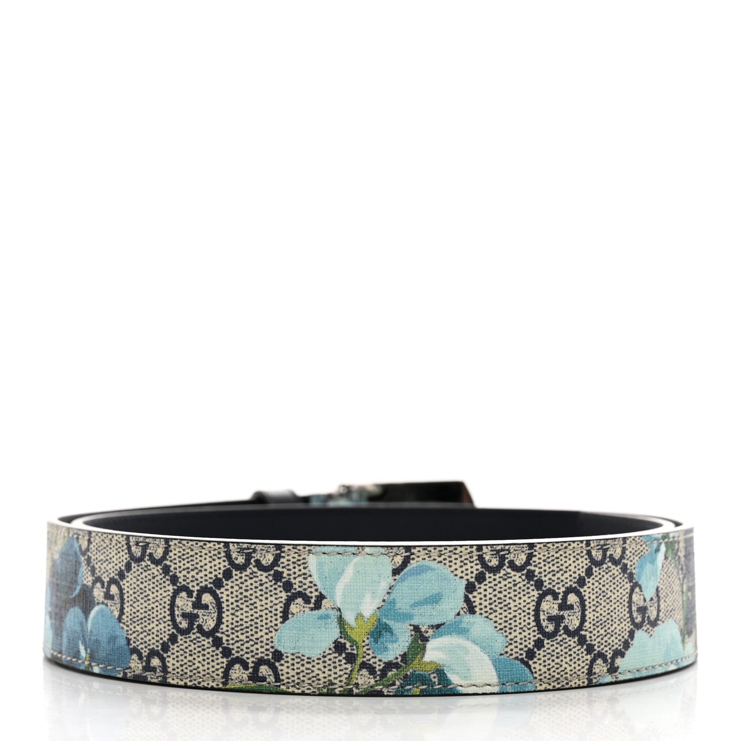 Gucci GG Supreme Monogram Blooms Plaque Belt 90 36 Blue 2 of 5