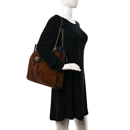 Gucci Suede Patent Large Rajah Chain Tote Nocciola Black 3 of 12