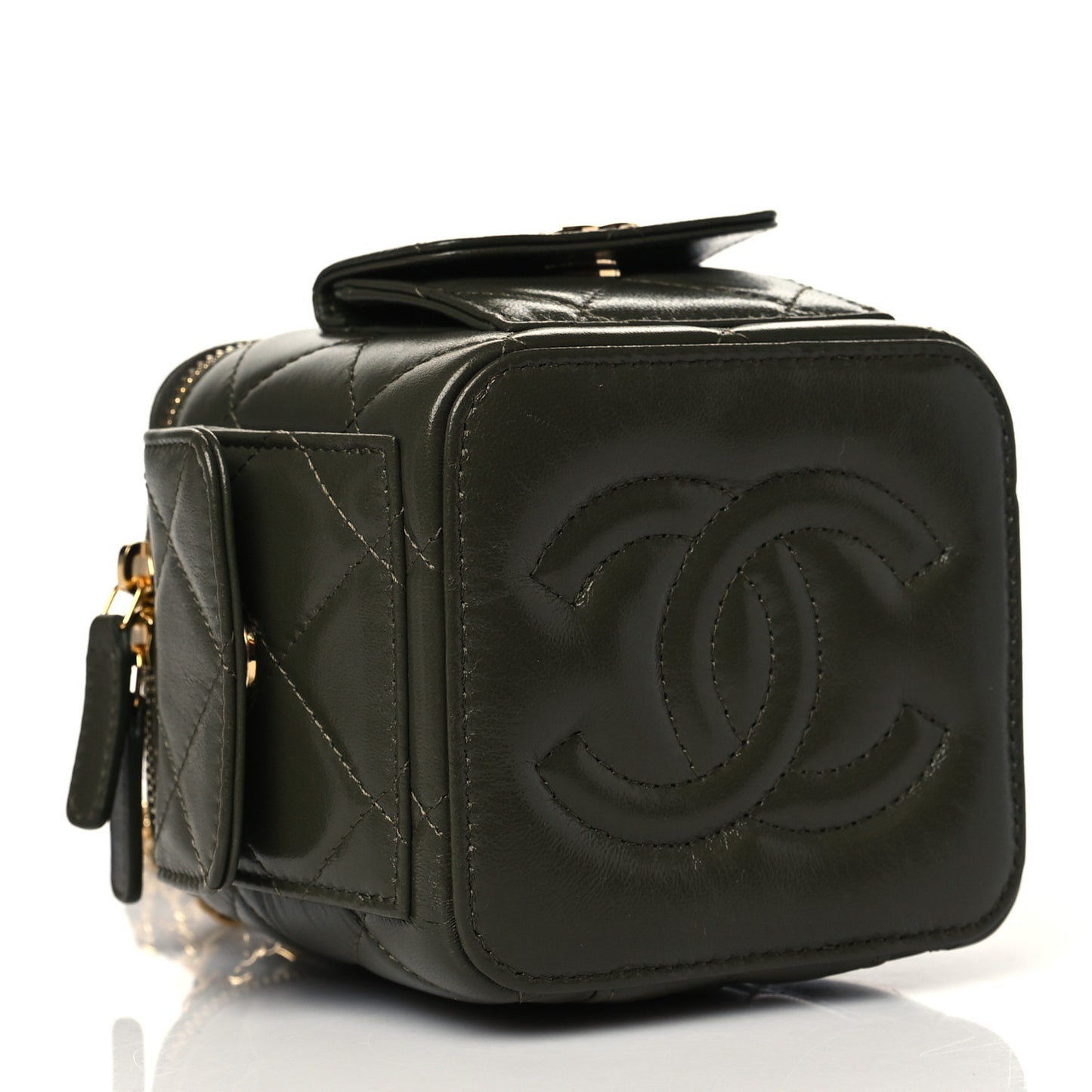 Lambskin Quilted Polly Pocket Top Vanity With Chain Khaki