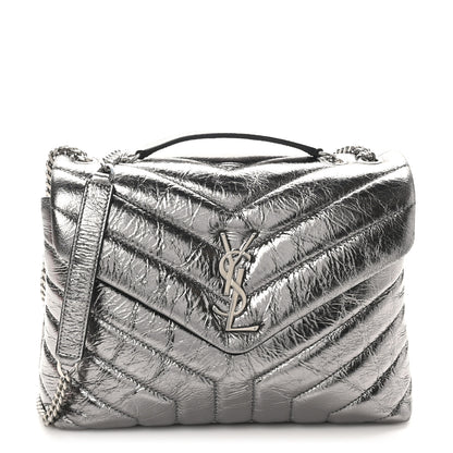 Saint Laurent Metallic Calfskin Y Quilted Monogram Small Loulou Chain Satchel Acciaio 1 of 10