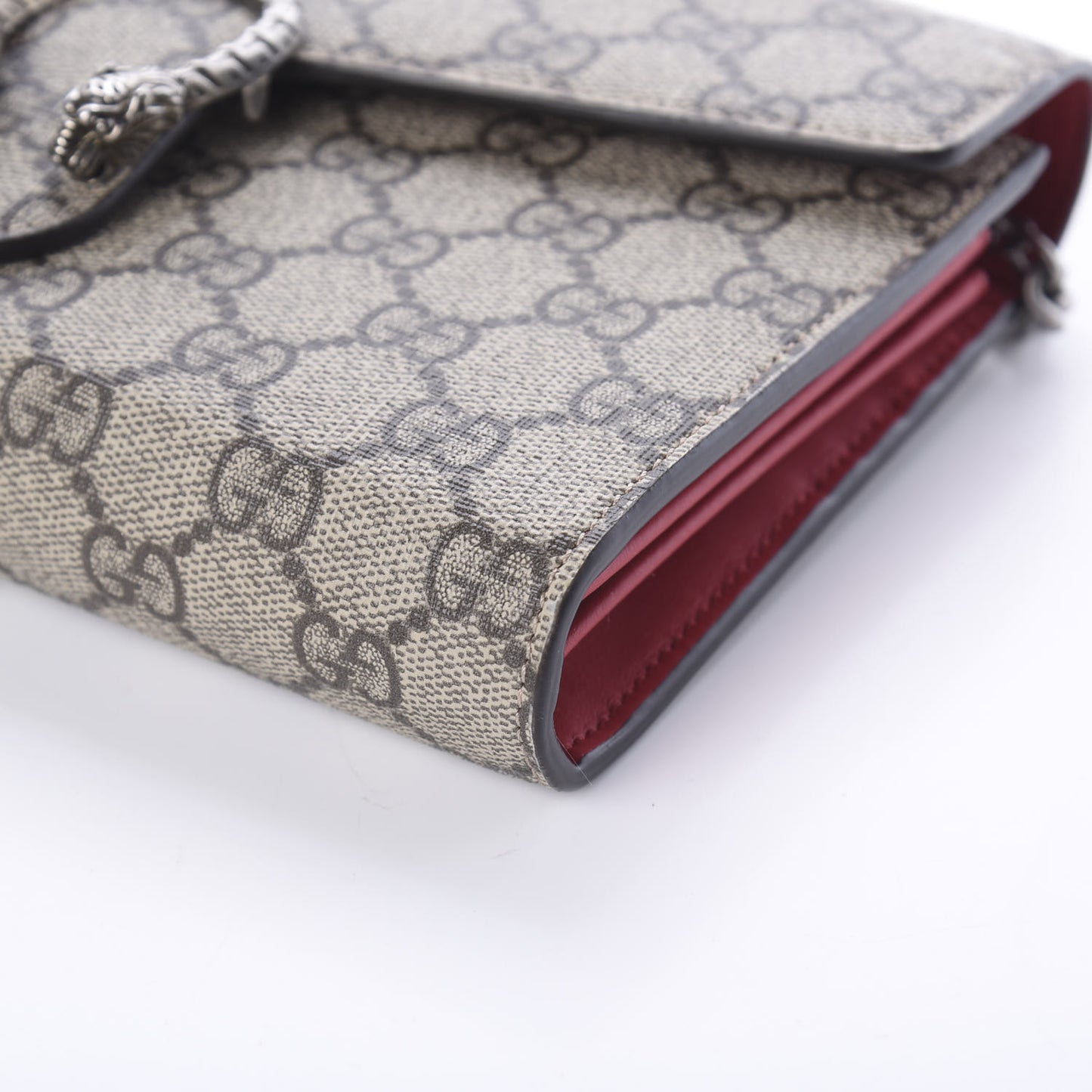 GG Supreme Monogram Mini Dionysus Chain Wallet Beige Vulcanic Red