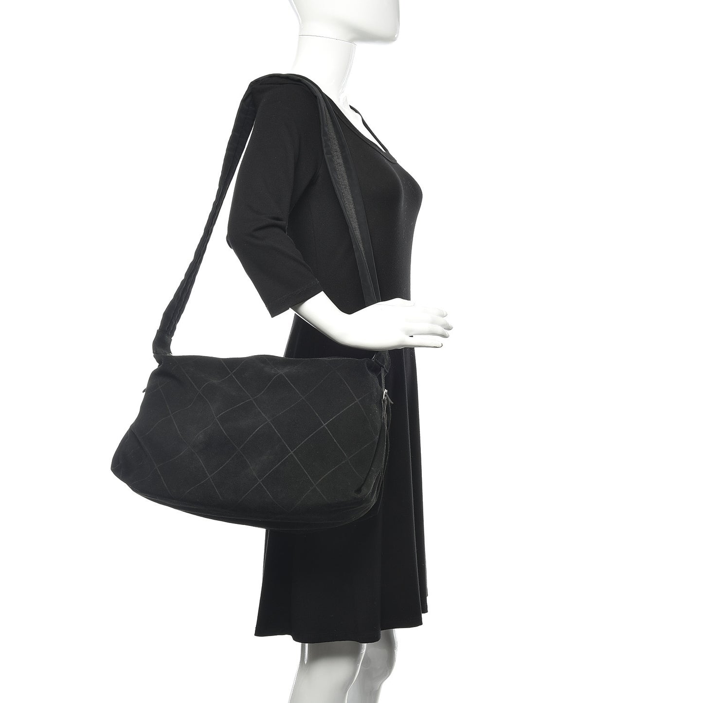 Suede Stitched Messenger Black