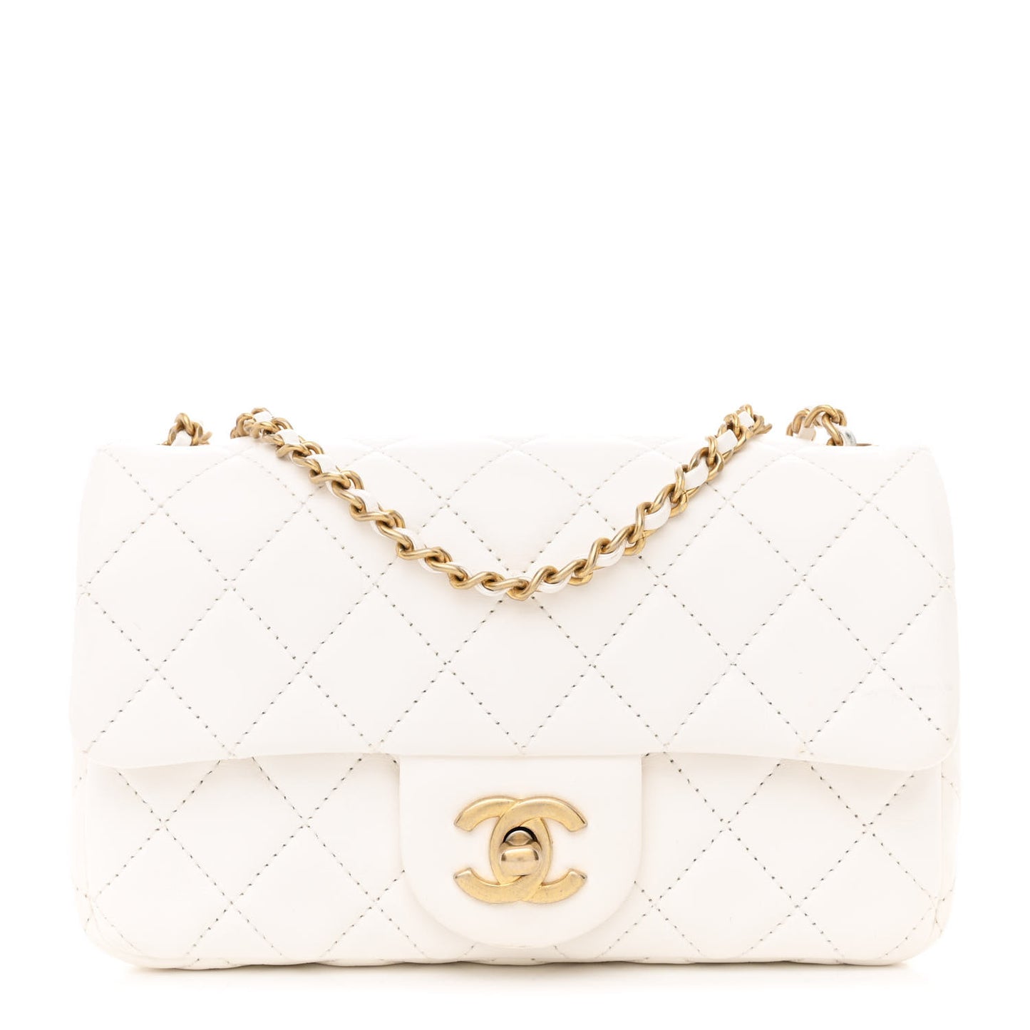 Lambskin Quilted Mini Rectangular Pearl Crush Flap White