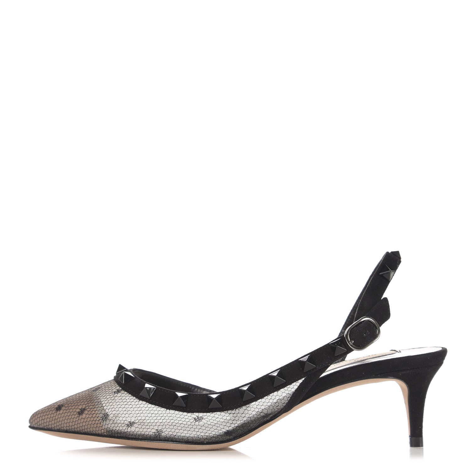 Valentino Garavani Mesh Point d'Esprit Rockstud Half D'Orsay Slingback 50mm Pumps 36 Black 1 of 5