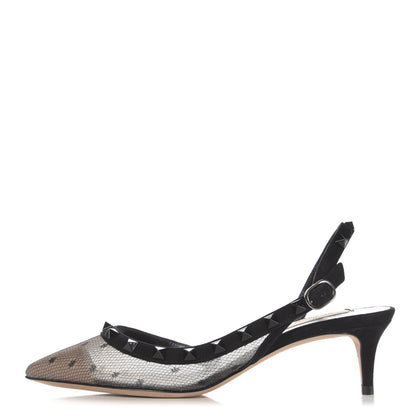 Valentino Garavani Mesh Point d'Esprit Rockstud Half D'Orsay Slingback 50mm Pumps 36 Black 1 of 5