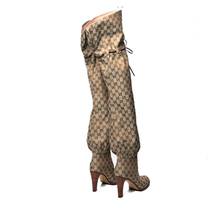 Gucci Monogram Over the Knee Boots 40 Beige Ebony 4 of 6