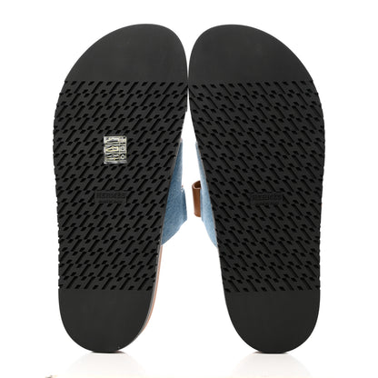 Hermes Denim Calfskin Womens Chypre Sandals 41 Bleu Clair Naturel 5 of 9