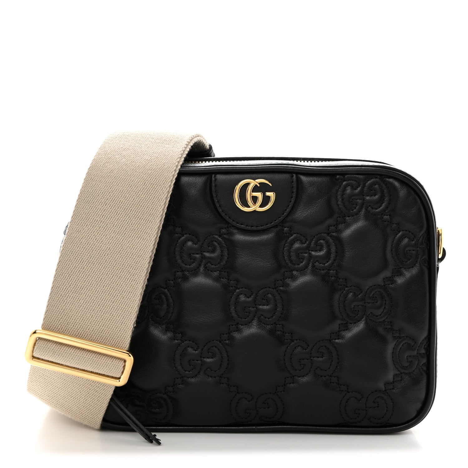 Gucci Calfskin GG Matelasse Shoulder Bag Black Natural 1 of 10
