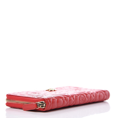 Chanel Caviar Camellia Embossed Zip Around Large Gusset Wallet Red 4 of 8