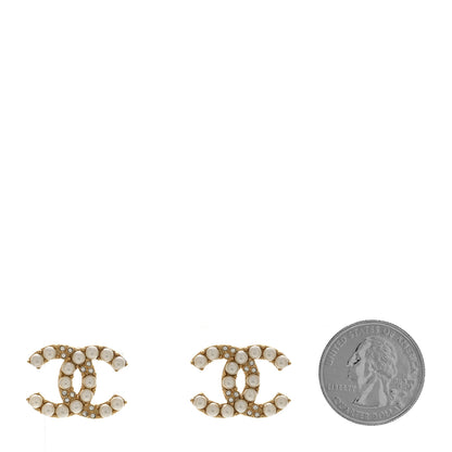 Chanel Metal Crystal Pearl CC Earrings Gold 2 of 5