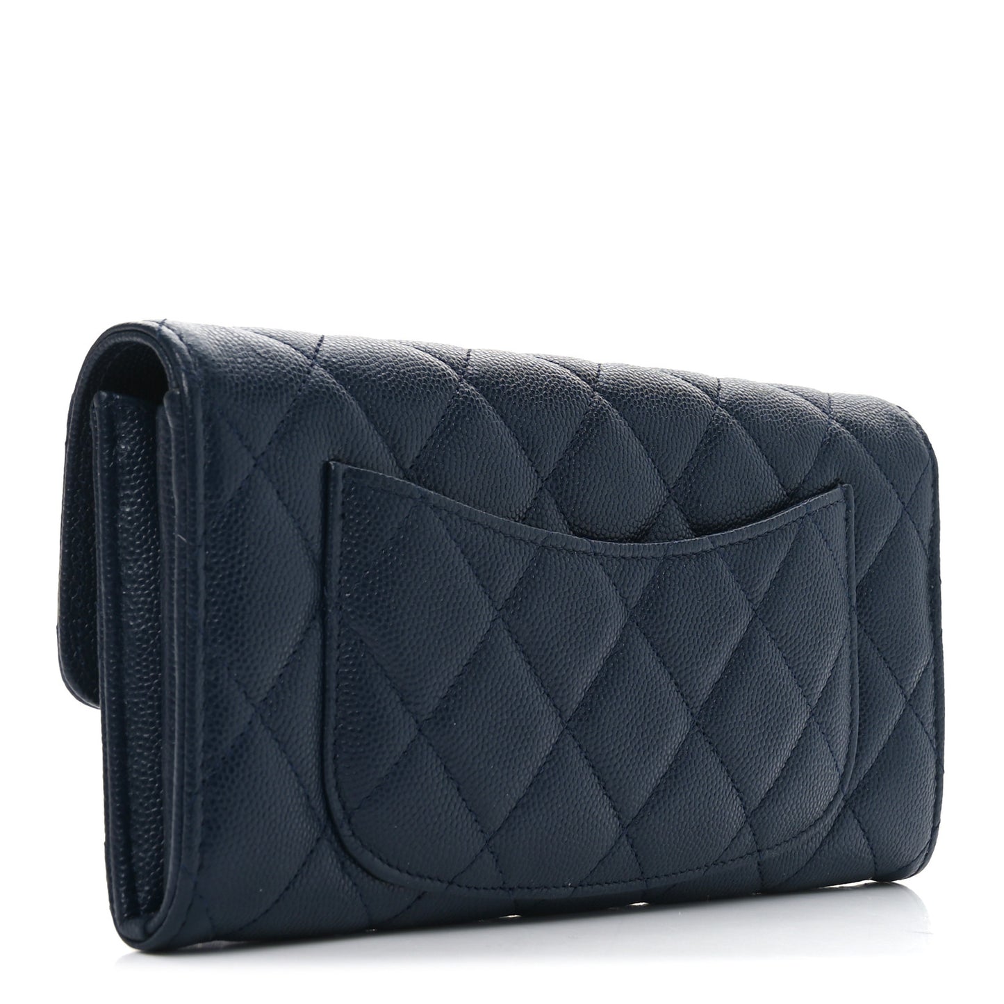 Caviar Quilted Large Gusset Flap Wallet Navy