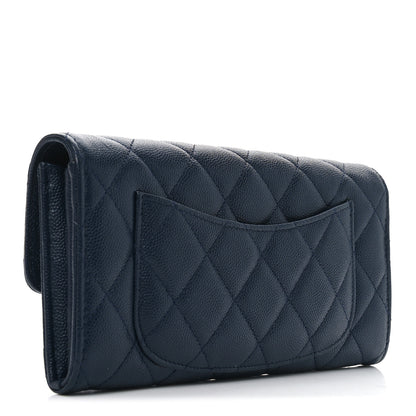 Chanel Caviar Quilted Large Gusset Flap Wallet Navy 3 of 8
