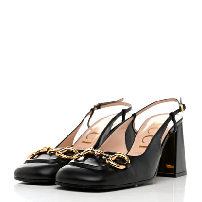 Gucci Malaga Kid Horsebit 75mm Slingback Pumps 41 Black 3 of 8