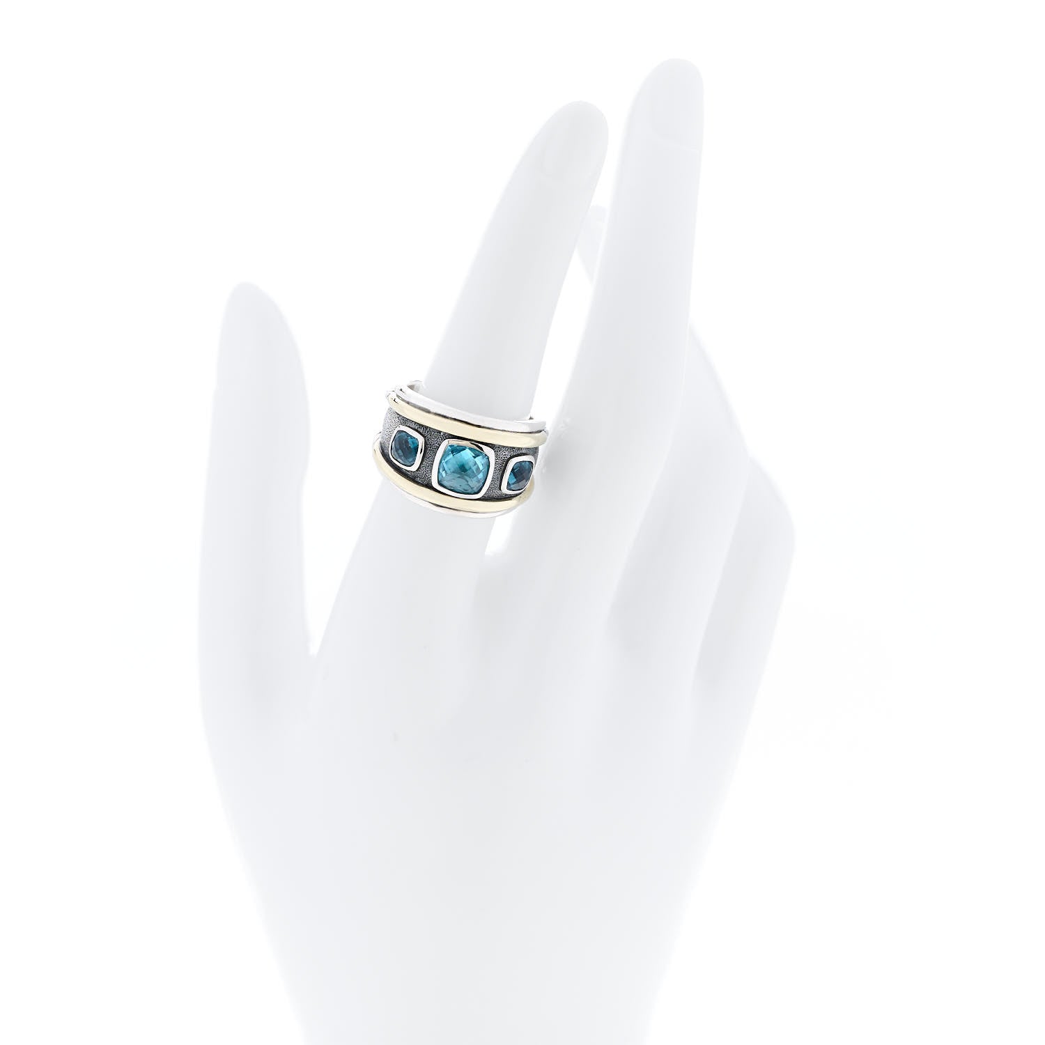 David Yurman Sterling Silver 14K Yellow Gold Blue Topaz Renaissance Ring 55 7.25 2 of 5