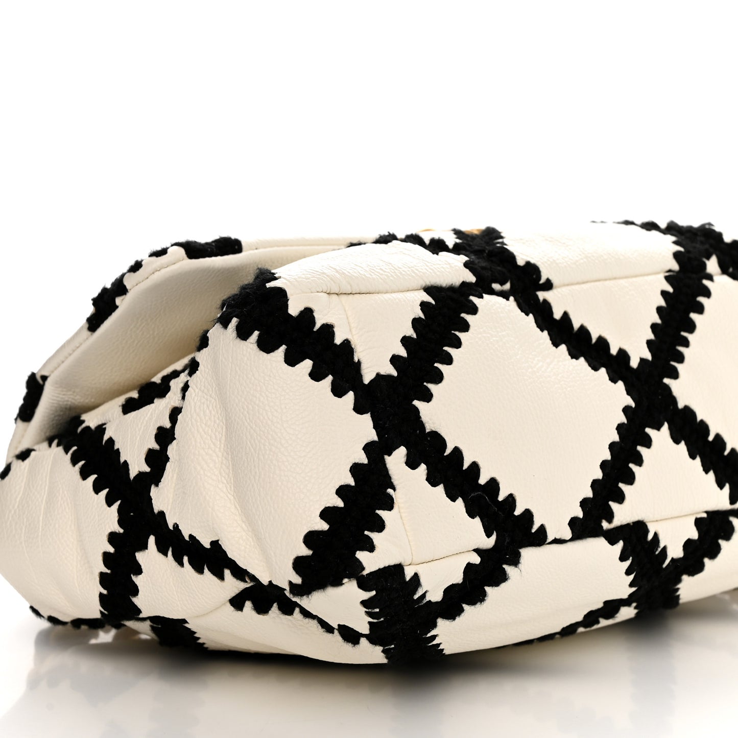 Calfskin Crochet Large Chanel 19 Flap White Black