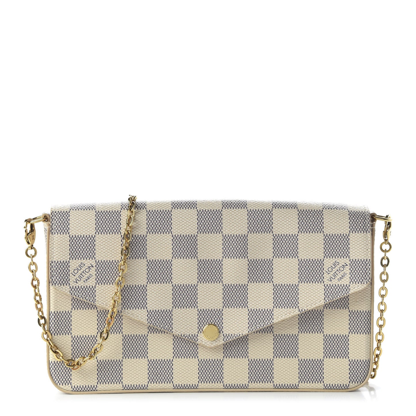 Damier Azur Pochette Felicie Chain Wallet Rose Ballerine