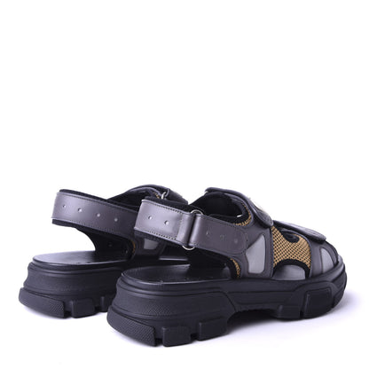 Gucci X SEGA Nappa Mesh Mens Aguru Sandals 8 Loess Black 4 of 9