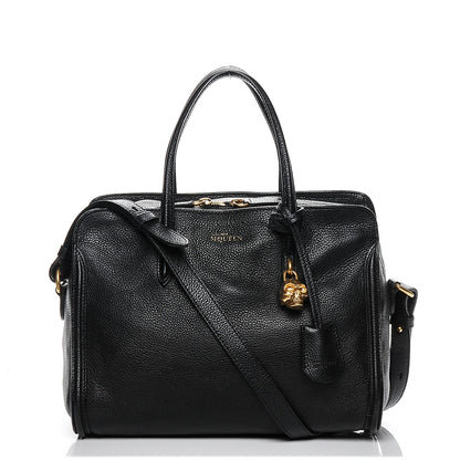 Alexander McQueen Pebbled Calfskin Small Skull Padlock Zip Around Tote Black 1 of 7