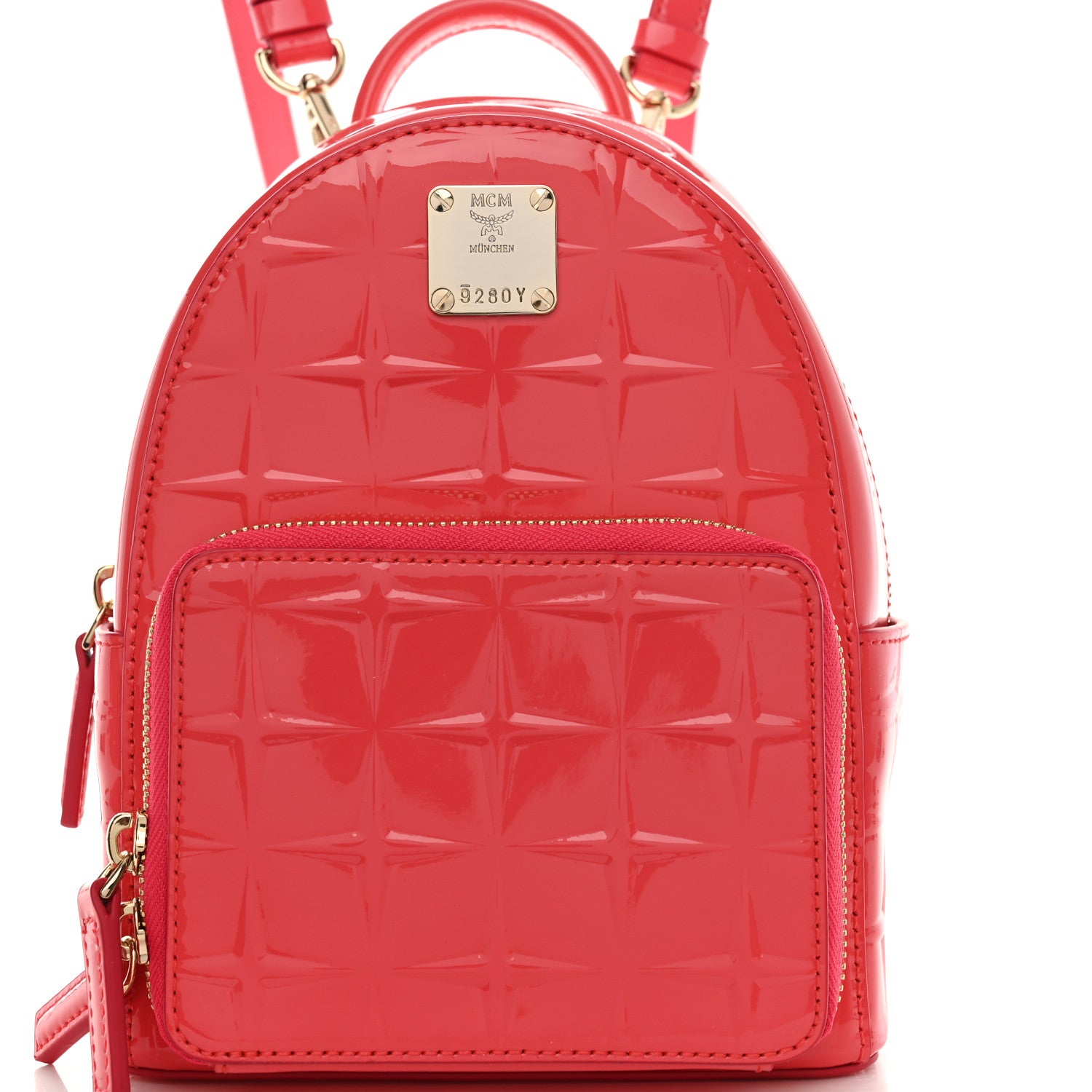 MCM Diamond Patent Stark Bebe Boo Backpack Teaberry 7 of 10