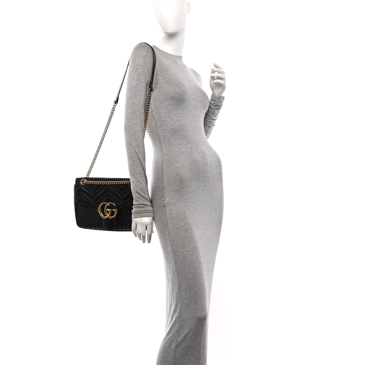 Gucci Calfskin Matelasse Medium GG Marmont Shoulder Bag Black 2 of 10