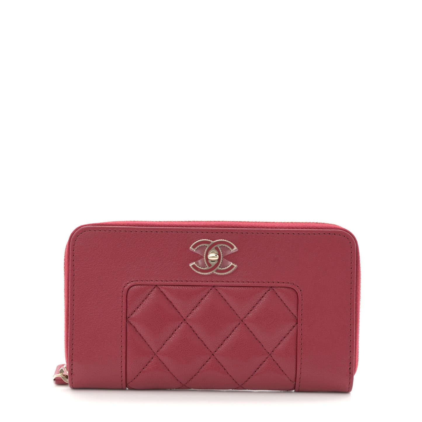 Sheepskin Quilted Medium Mademoiselle Vintage Zip Around Wallet Red