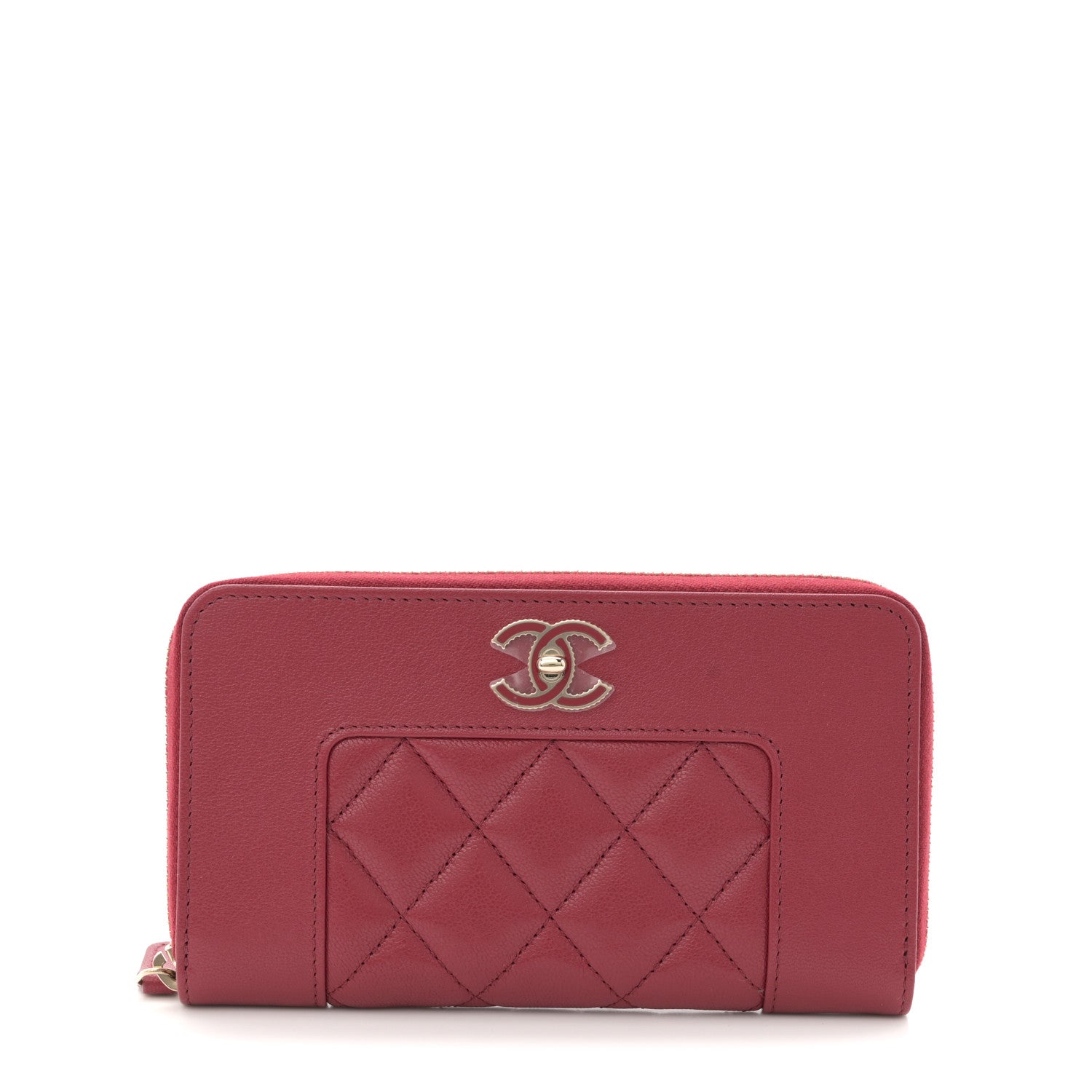Chanel Sheepskin Quilted Medium Mademoiselle Vintage Zip Around Wallet Red 1 of 8