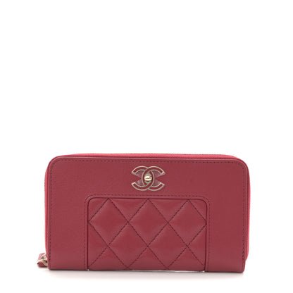 Chanel Sheepskin Quilted Medium Mademoiselle Vintage Zip Around Wallet Red 1 of 8