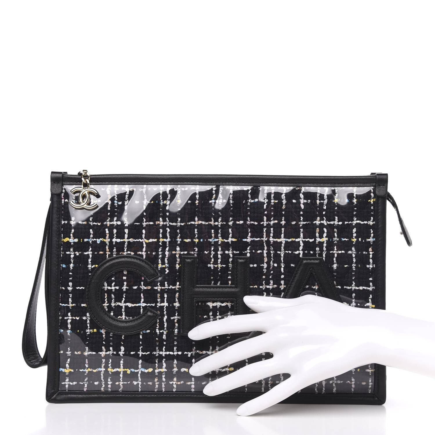 Chanel Tweed PVC Lambskin Large Pouch Black 2 of 10
