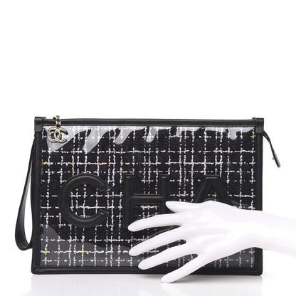 Chanel Tweed PVC Lambskin Large Pouch Black 2 of 10