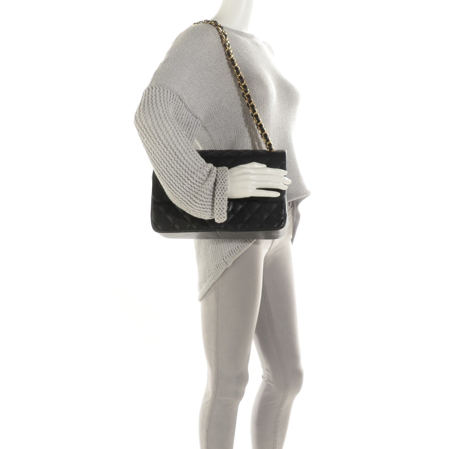 Caviar Quilted Jumbo Double Flap Black