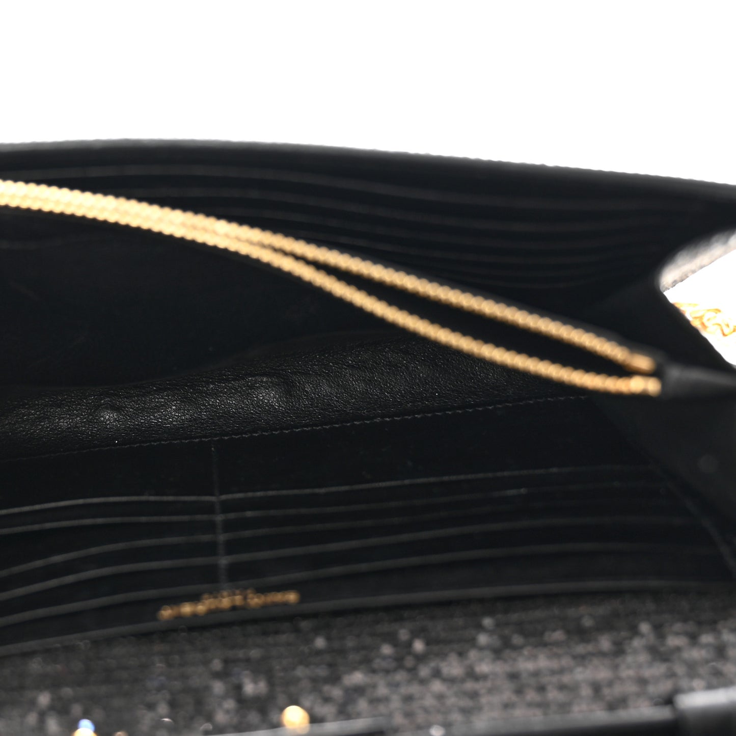 Glitter Monogram Chain Wallet Black