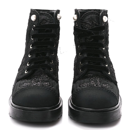 Chanel Grosgrain Pearl CC Combat Short Boots 38 Black 2 of 9