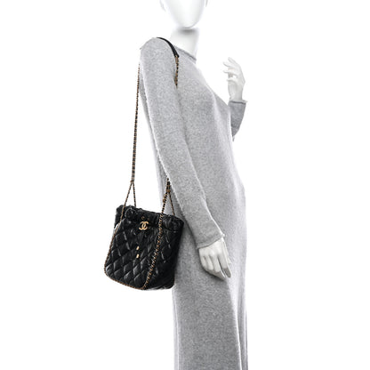 Chanel Caviar Quilted Chain Around Multi Chain Bucket Drawstring Bag Black 2 of 10