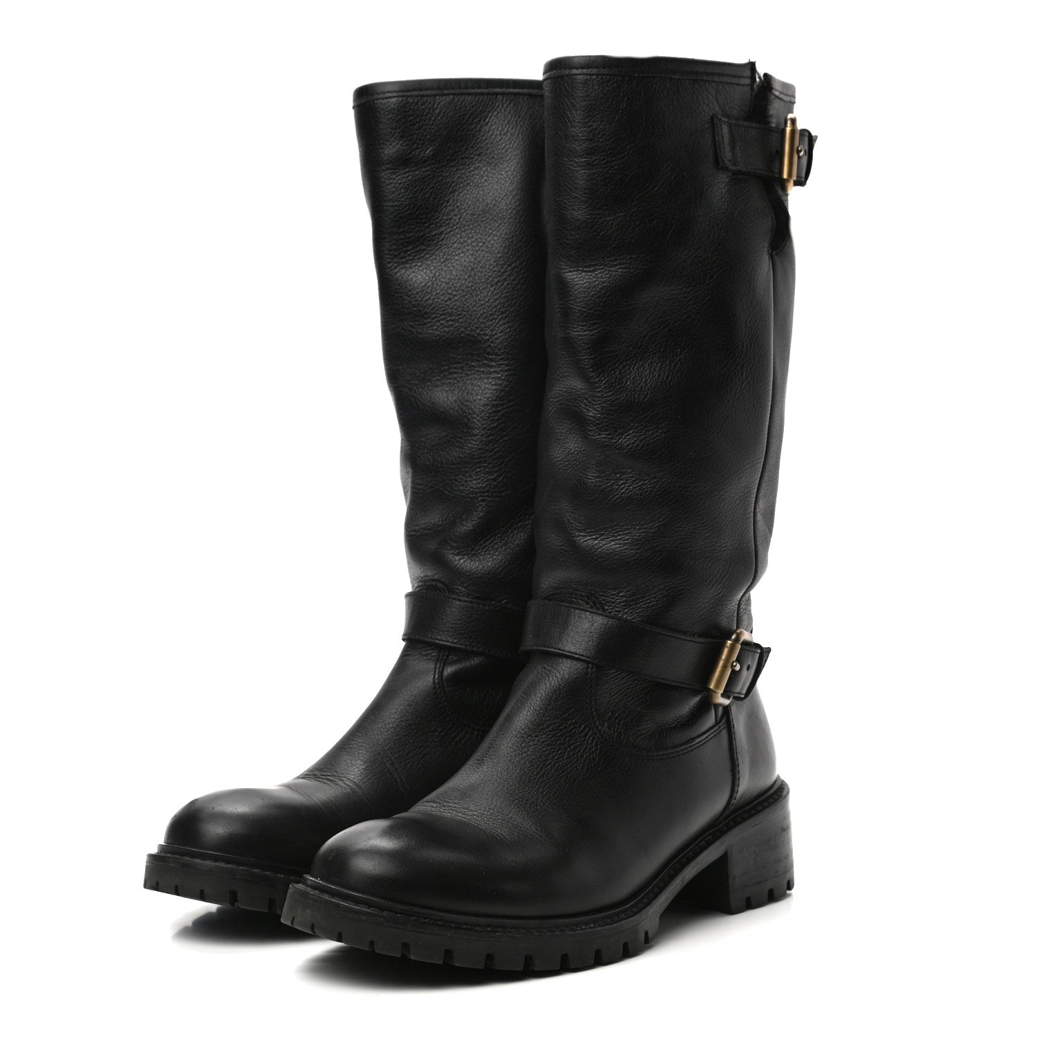 Fendi Calfskin Shearling Moto Boots 37 Black 3 of 9