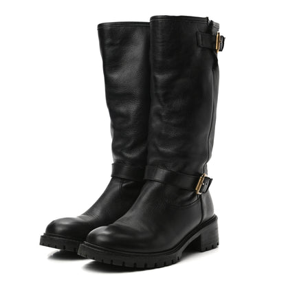 Fendi Calfskin Shearling Moto Boots 37 Black 3 of 9