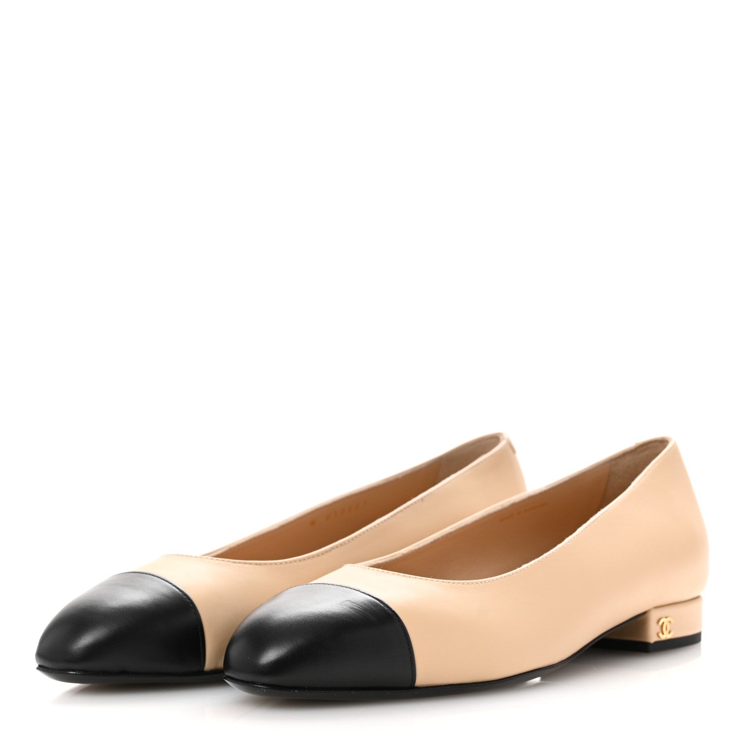 Chanel Lambskin Cap Toe CC Uniform Ballerina Flats 38 Beige Black 4 of 9
