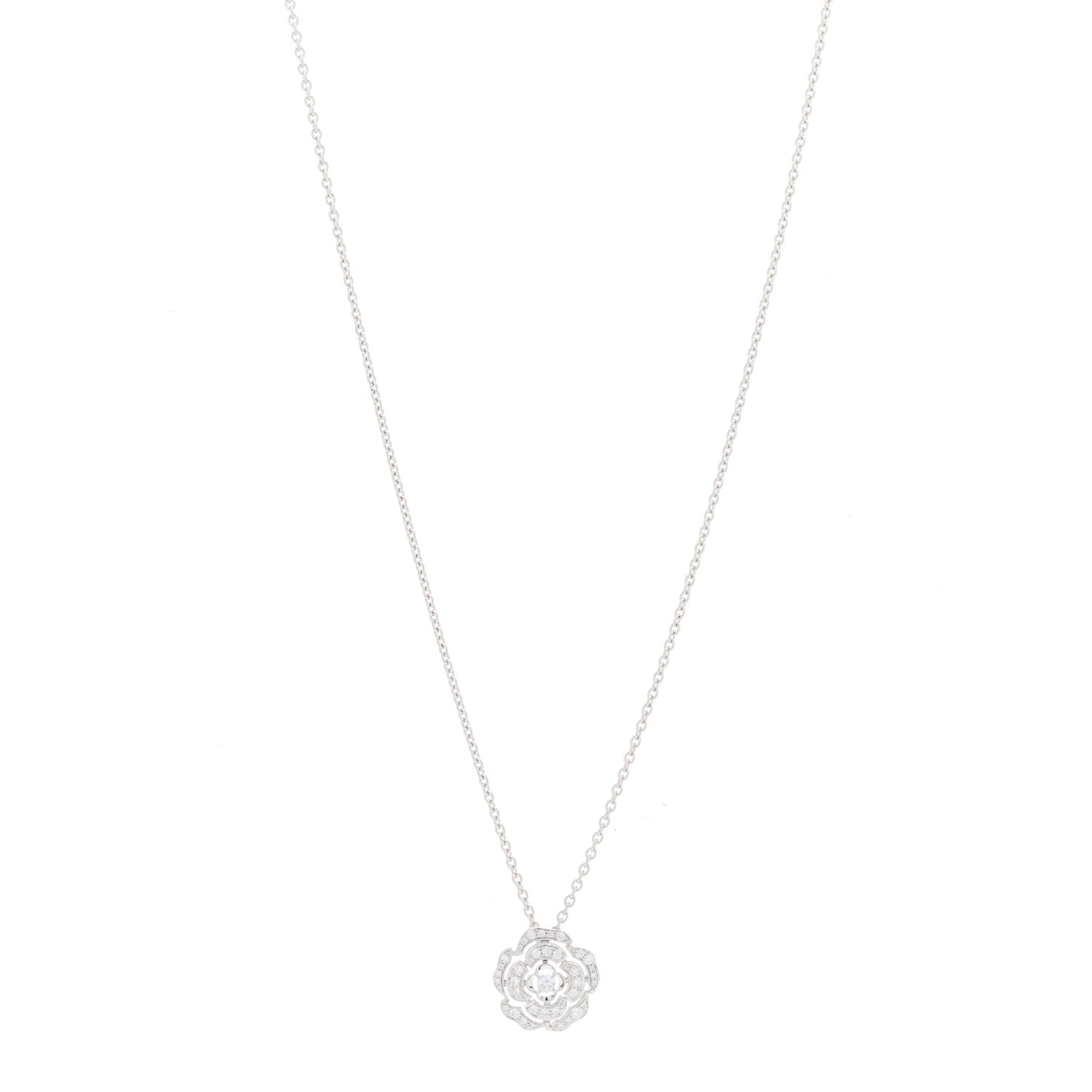 18K White Gold Diamond Bouton de Camelia Pendant Necklace