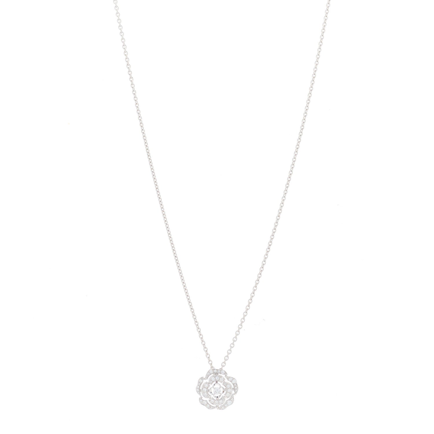 Chanel 18K White Gold Diamond Bouton de Camelia Pendant Necklace 1 of 3