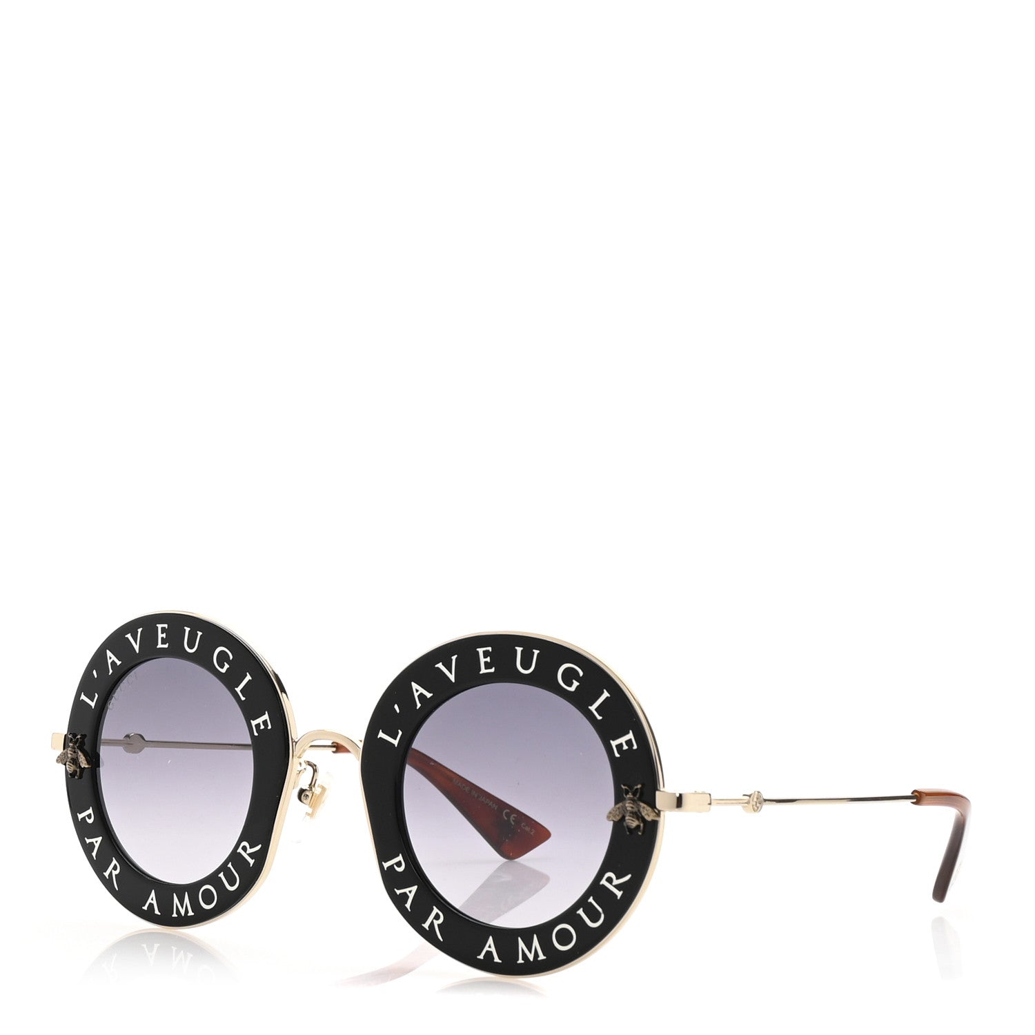 Gucci Metal L'Aveugle Par Amour Round Frame Sunglasses GG0113S Black 1 of 8
