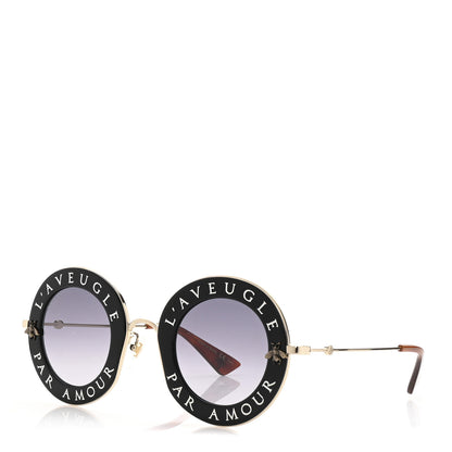 Gucci Metal L'Aveugle Par Amour Round Frame Sunglasses GG0113S Black 1 of 8