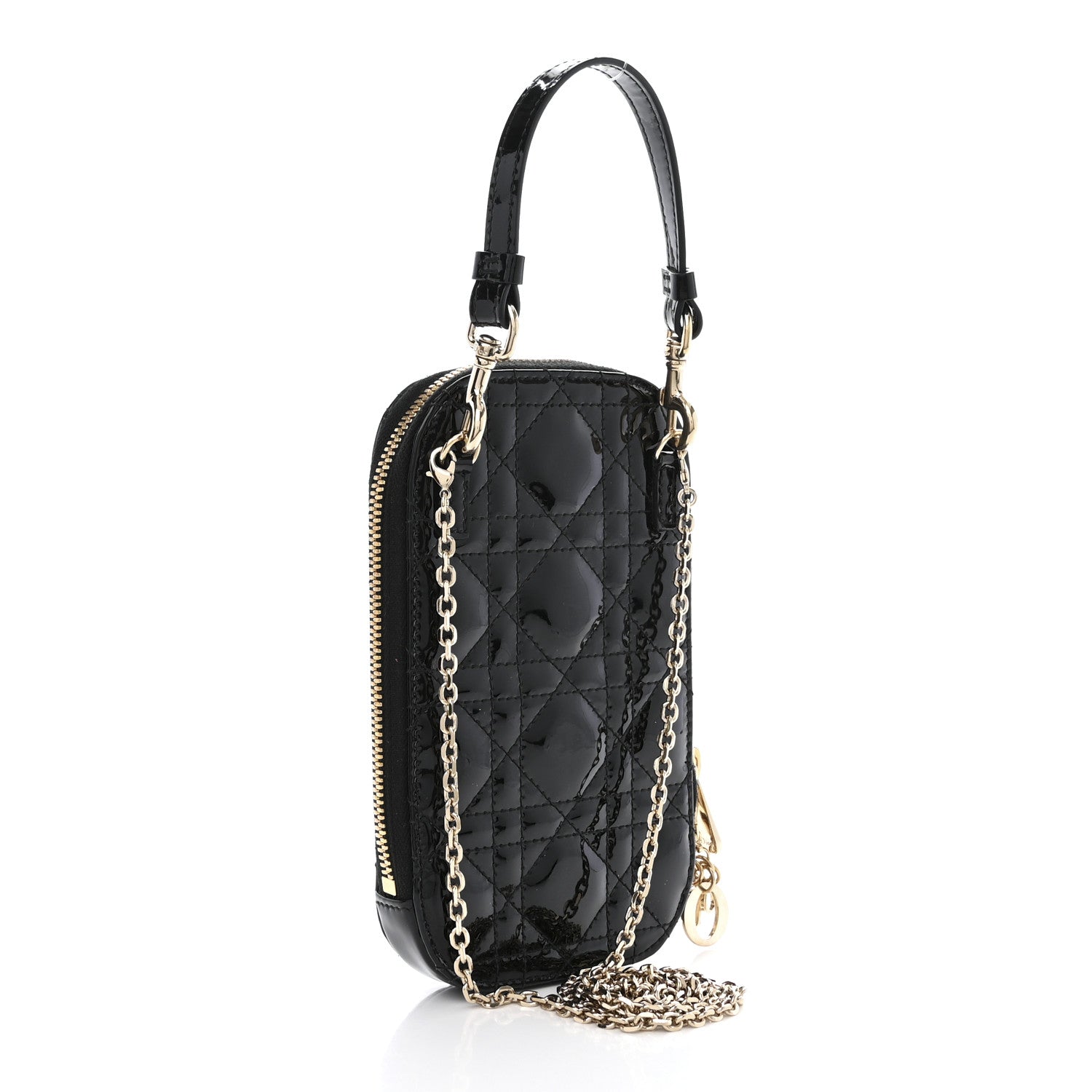 Christian Dior Patent Cannage Lady Dior Phone Holder Black 3 of 11