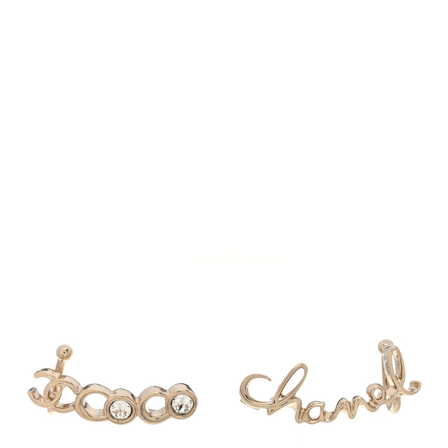 Metal Crystal Coco Script CC Climber Earrings Gold