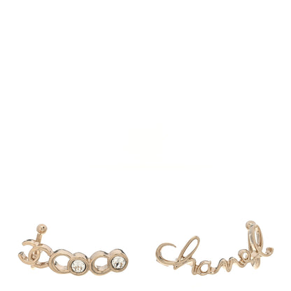 Chanel Metal Crystal Coco Script CC Climber Earrings Gold 1 of 5