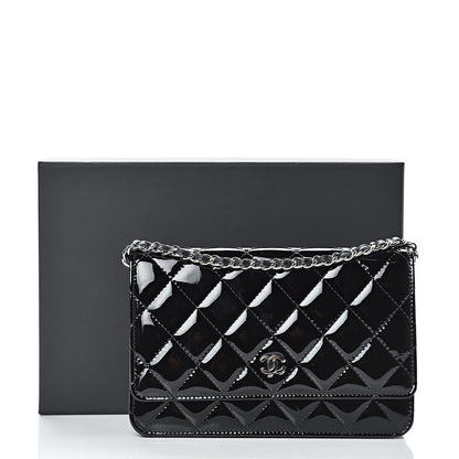 Chanel Patent Quilted Wallet On Chain WOC Black 13 of 13