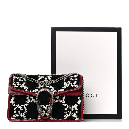 Gucci Tweed GG Monogram Super Mini Dionysus Shoulder Bag Black White Romantic Cherry 9 of 9