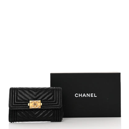 Chanel Caviar Chevron Quilted Boy Flap Card Holder Black 9 of 9