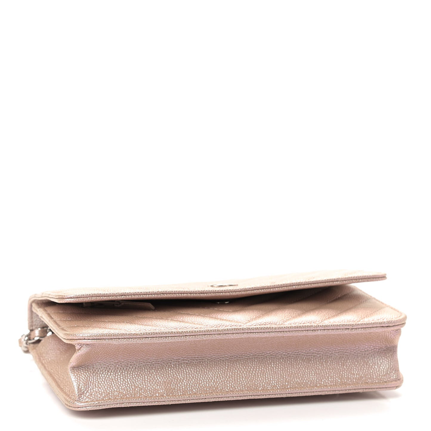 Metallic Caviar Chevron Quilted Wallet On Chain WOC Light Gold