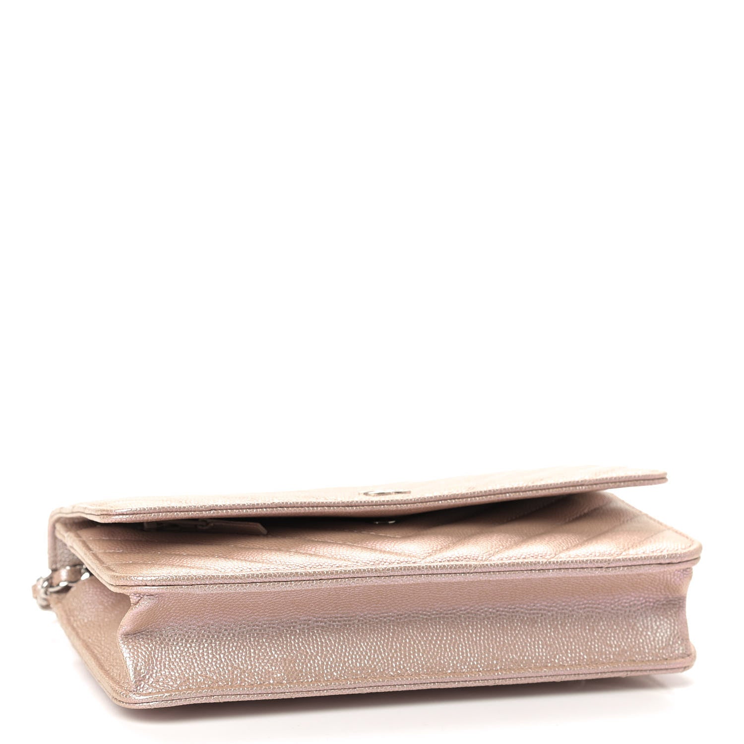 Chanel Metallic Caviar Chevron Quilted Wallet On Chain WOC Light Gold 4 of 12