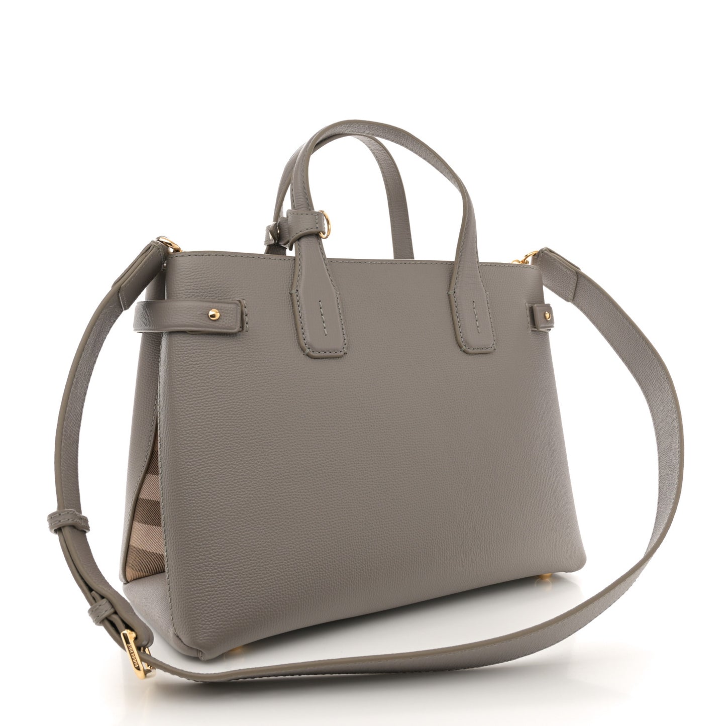 Grainy Calfskin House Check Medium Banner Tote Taupe Brown