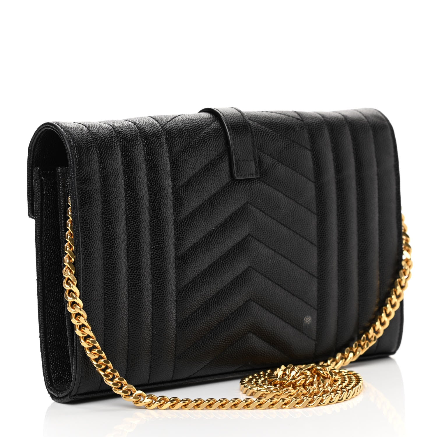 Saint Laurent Grain De Poudre Mixed Matelasse Triquilt Monogram Chain Wallet Black 5 of 23